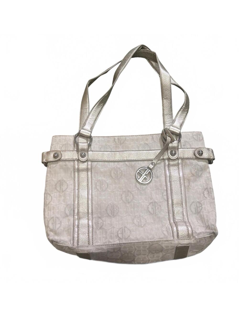 Giani Bernini Vintage Y2k Beige and Gold Canvas Leather Shoulder Bag Monogram